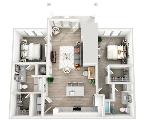 Floor plan for 2 beds, 2 baths, 1122 sqft